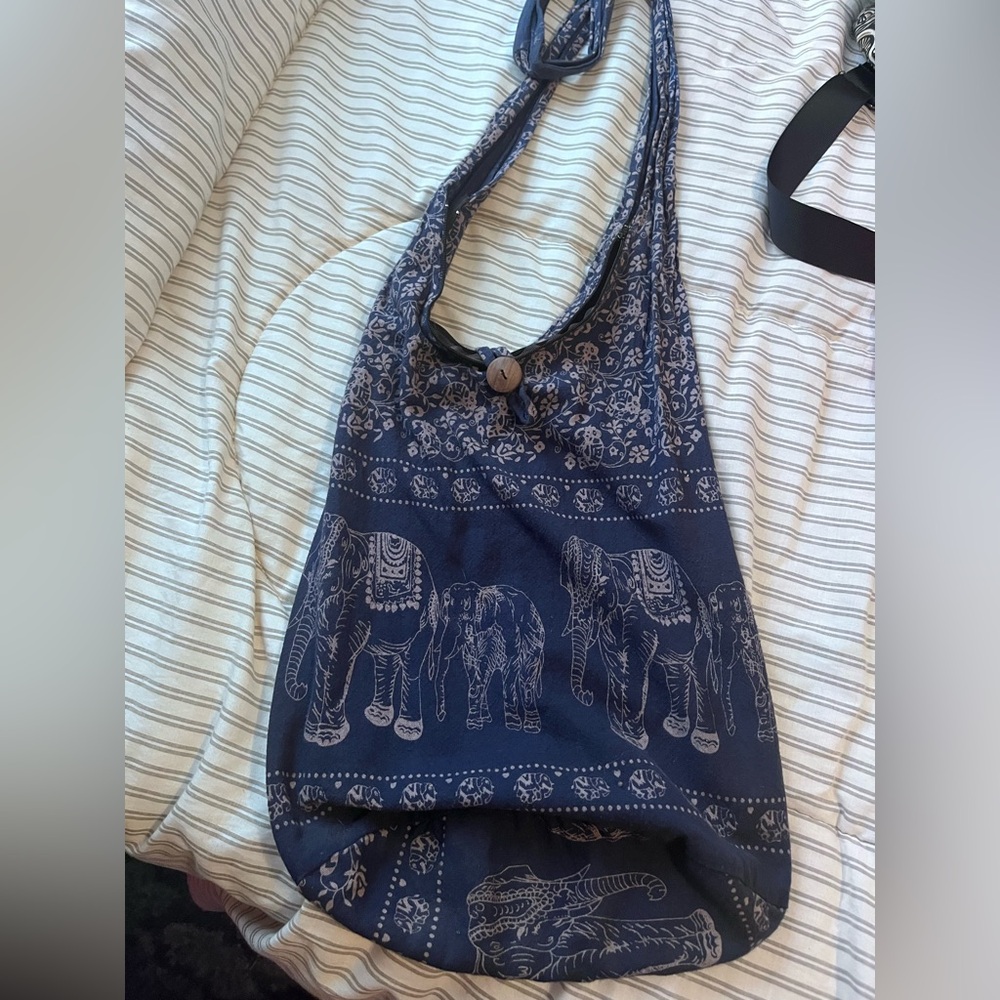 Blue Elephant Print Hobo Bag